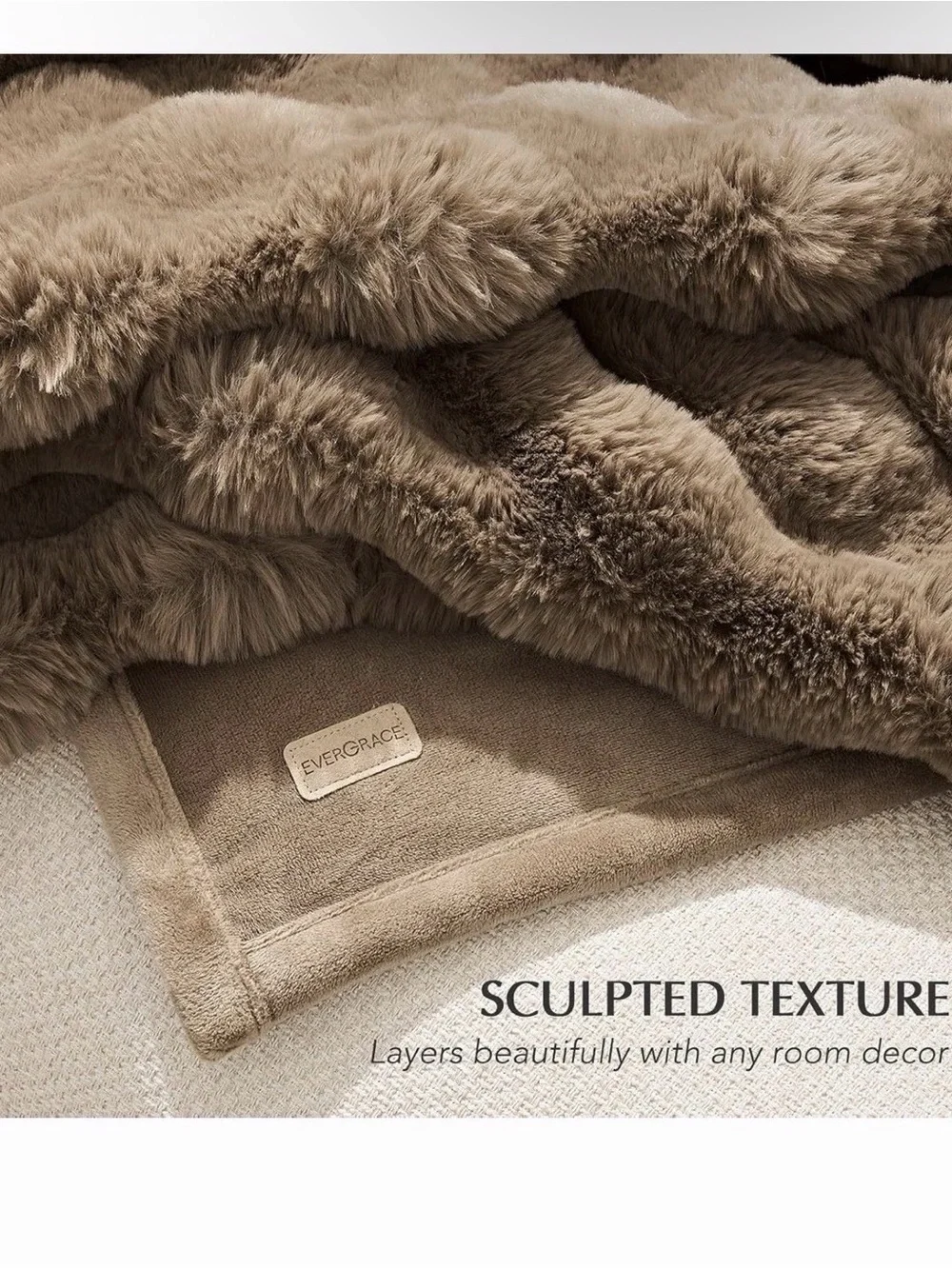 Sumptuous Taupe Faux Fur Throw Blanket - Luxury Cozy Layer